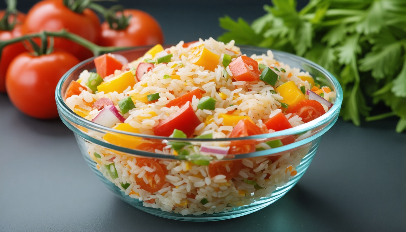 découvrez notre salade de riz express, parfaite pour vos journées d'été. fraîche, légère et prête en seulement 15 minutes, elle ravira vos papilles et simplifiera vos repas.