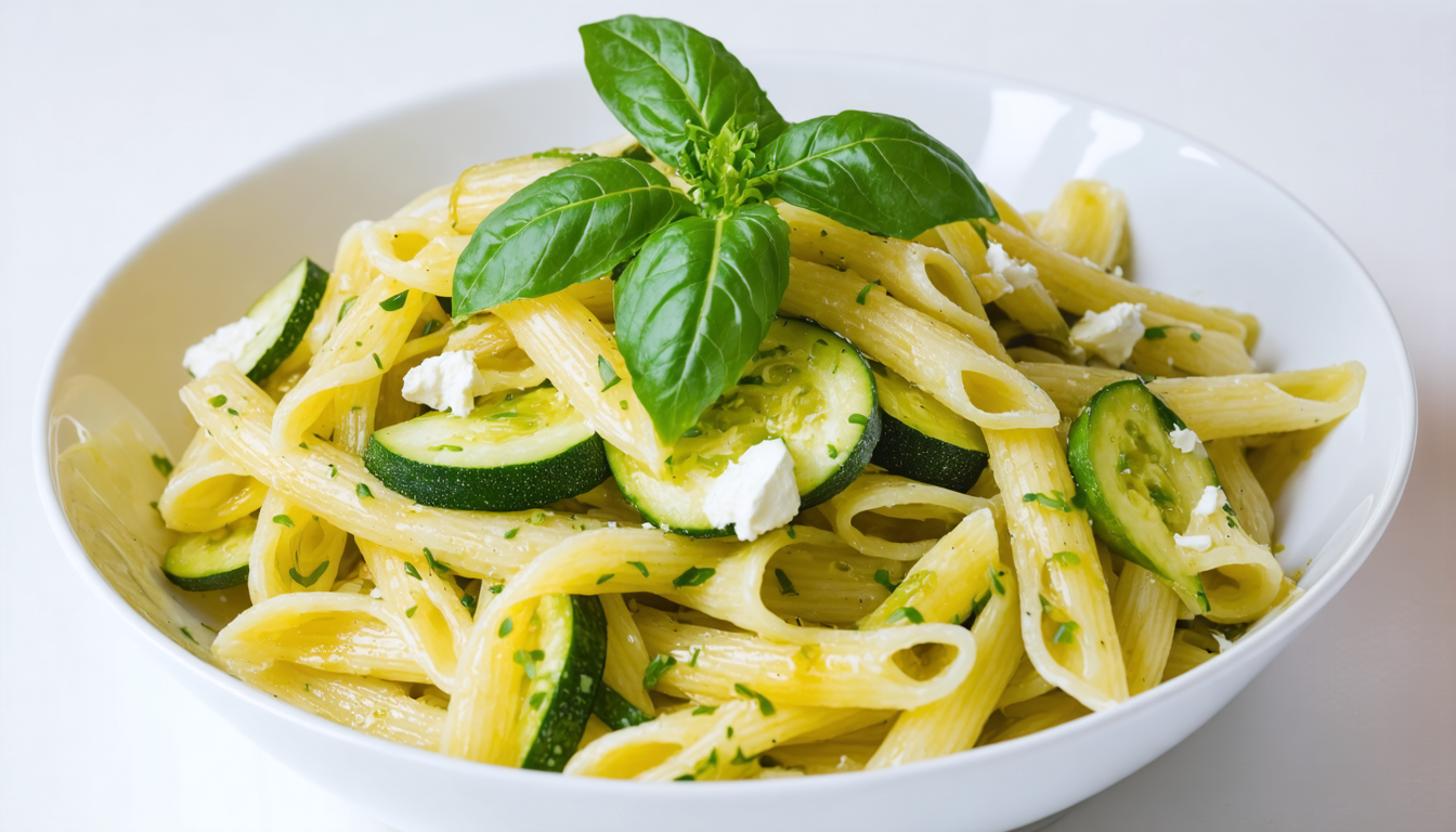 découvrez notre salade estivale de pâtes aux courgettes croquantes et chèvre fondant, un mélange parfait de fraîcheur et de gourmandise pour vos repas d'été.