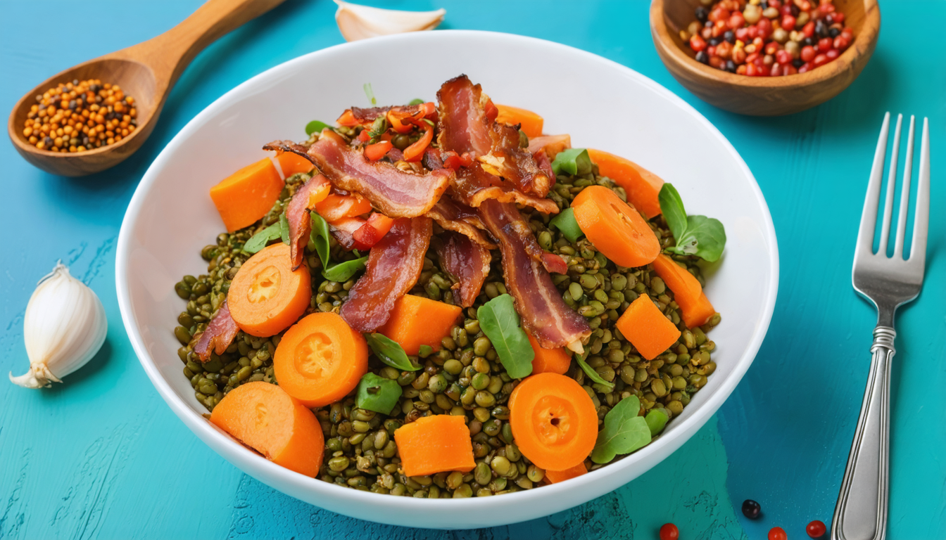 découvrez une salade gourmande alliant lentilles fondantes, carottes croquantes et lardons dorés pour une explosion de saveurs et de textures.