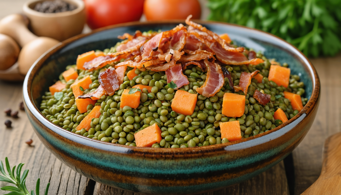 découvrez notre salade gourmande de lentilles aux carottes croquantes et lardons dorés, un plat savoureux et équilibré parfait pour un repas healthy et réconfortant.