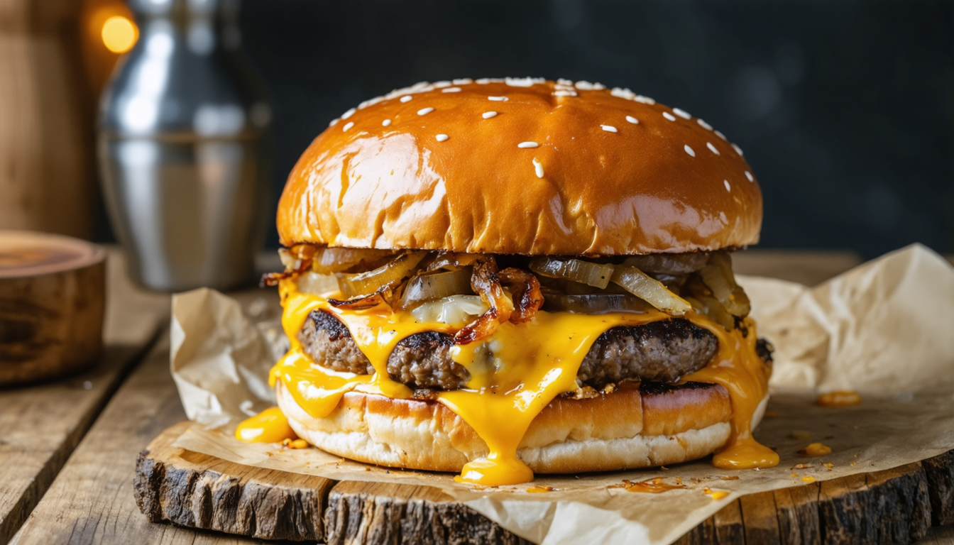 découvrez notre délicieux hamburger gourmand, garni de fromage à raclette fondant pour une explosion de saveurs inoubliable.