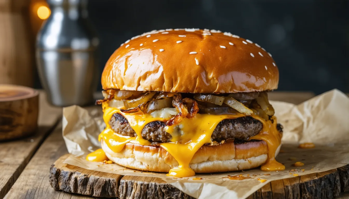 découvrez notre délicieux hamburger gourmand, garni de fromage à raclette fondant pour une explosion de saveurs inoubliable.