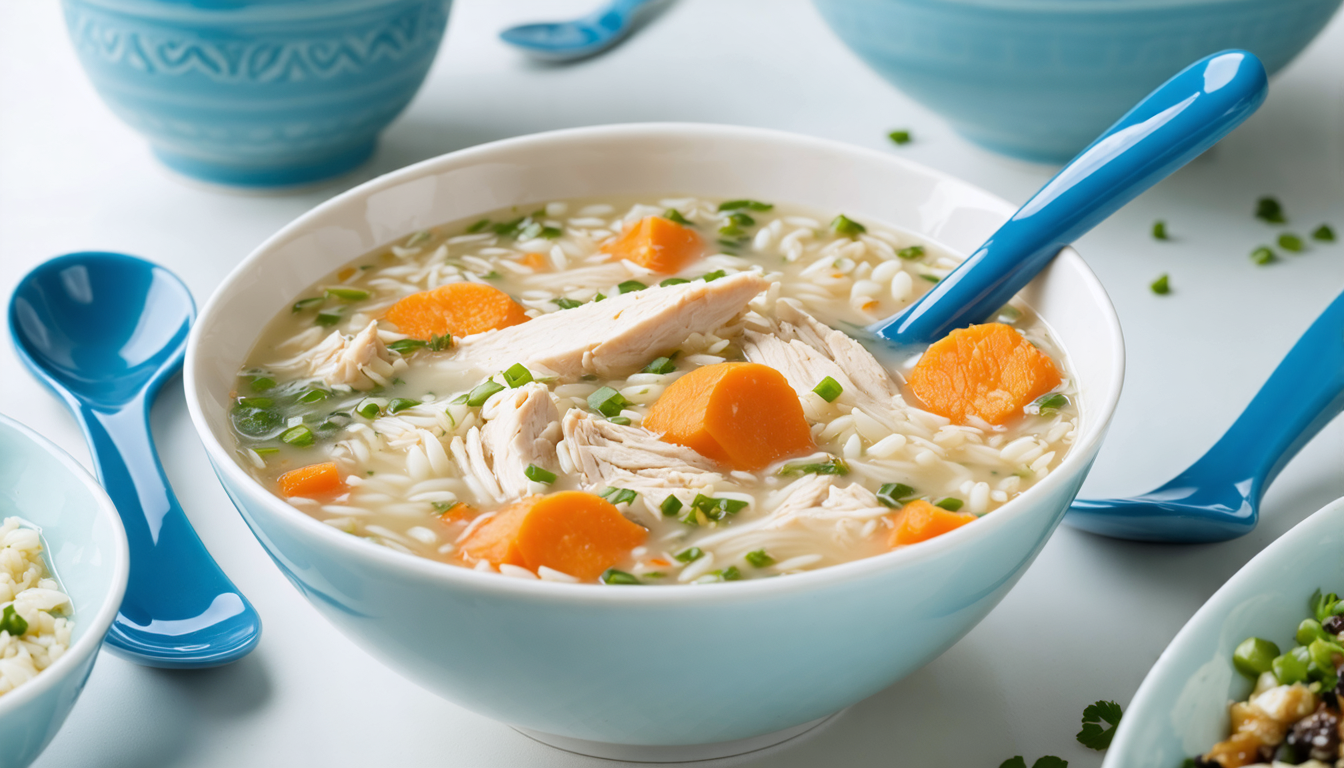 découvrez notre soupe légère au poulet, une recette savoureuse et réconfortante avec du riz et des carottes, parfaite pour un repas sain et gourmand.