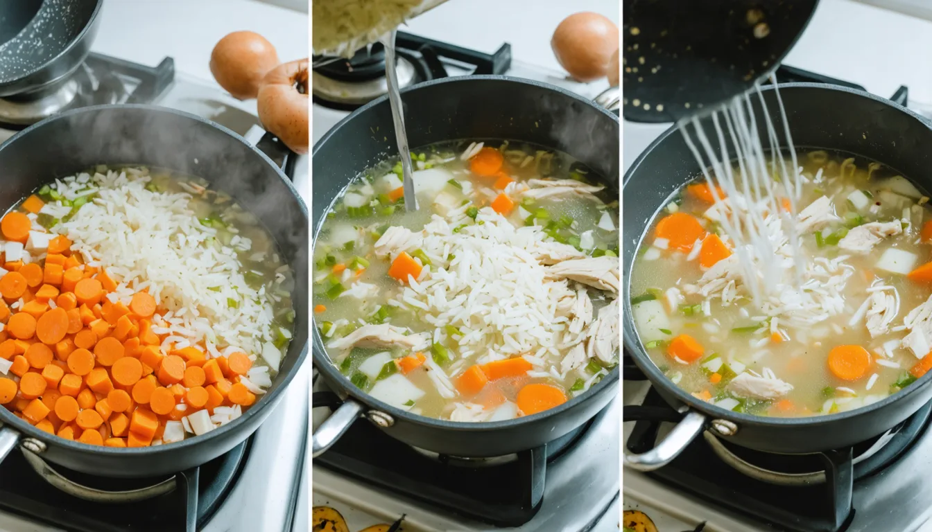 découvrez cette recette de soupe légère au poulet, mêlant délicatement le riz et les carottes pour un repas sain et savoureux, parfait pour toute occasion.