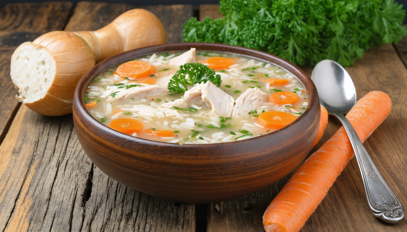 découvrez notre soupe légère au poulet, une recette savoureuse et saine avec du riz et des carottes, parfaite pour un repas réconfortant et équilibré.