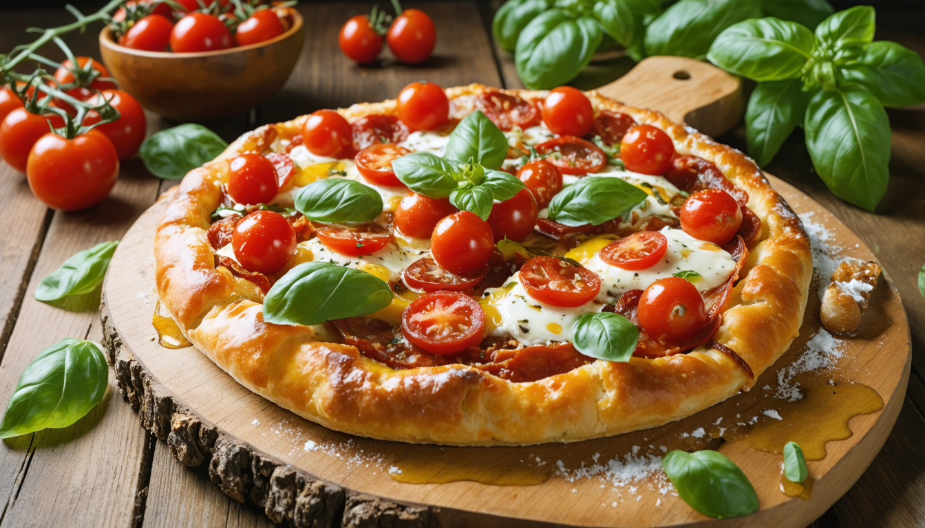 découvrez notre recette de tarte estivale aux tomates cerises, chorizo et mozzarella, une entrée fraîche et légère parfaite pour les repas d'été.