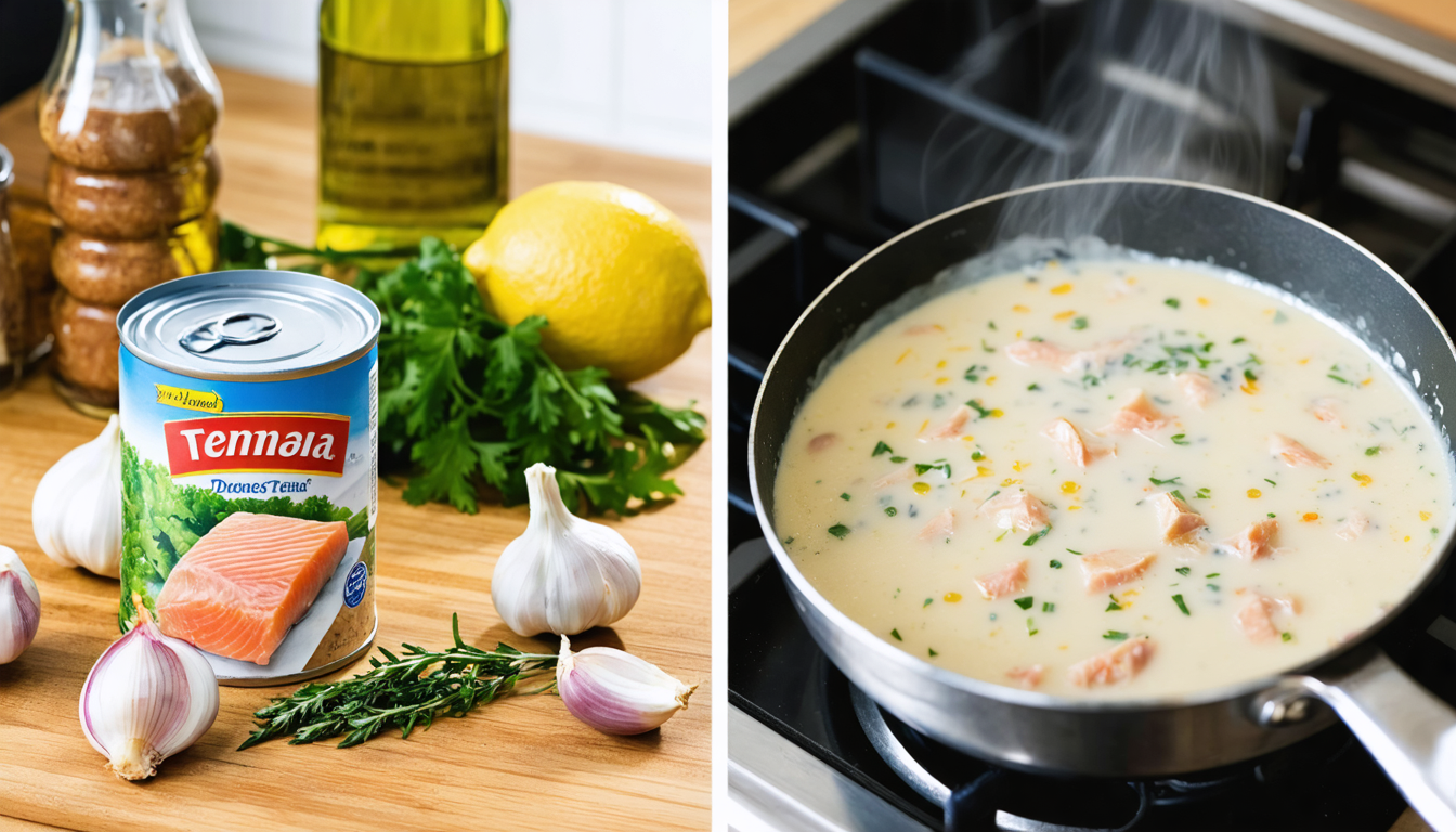 découvrez comment transformer facilement votre thon en boîte en une sauce crémeuse et savoureuse en seulement 2 étapes, pour un déjeuner rapide et gourmand.