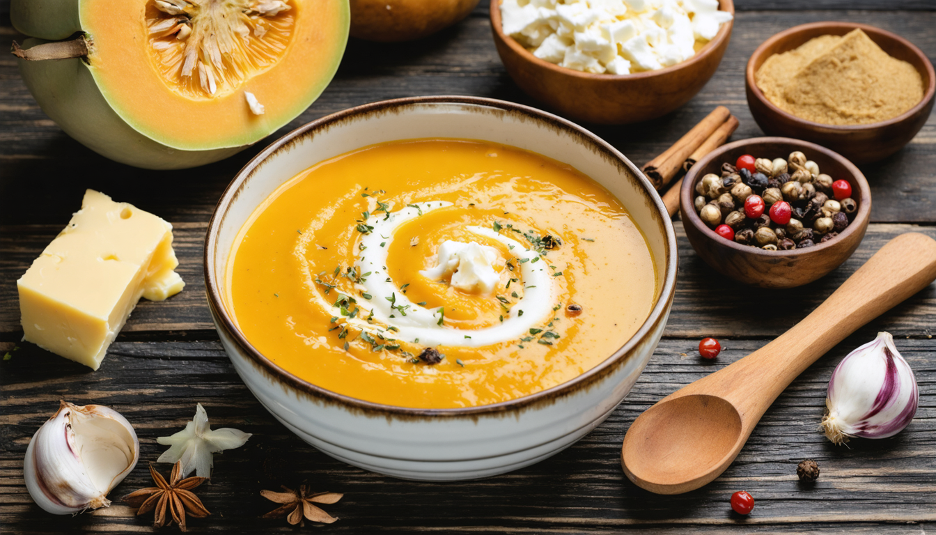 découvrez cette recette maison gourmande de velouté de butternut au fromage frais et épices 4 saisons, parfaite pour réchauffer vos soirées avec douceur et saveurs.