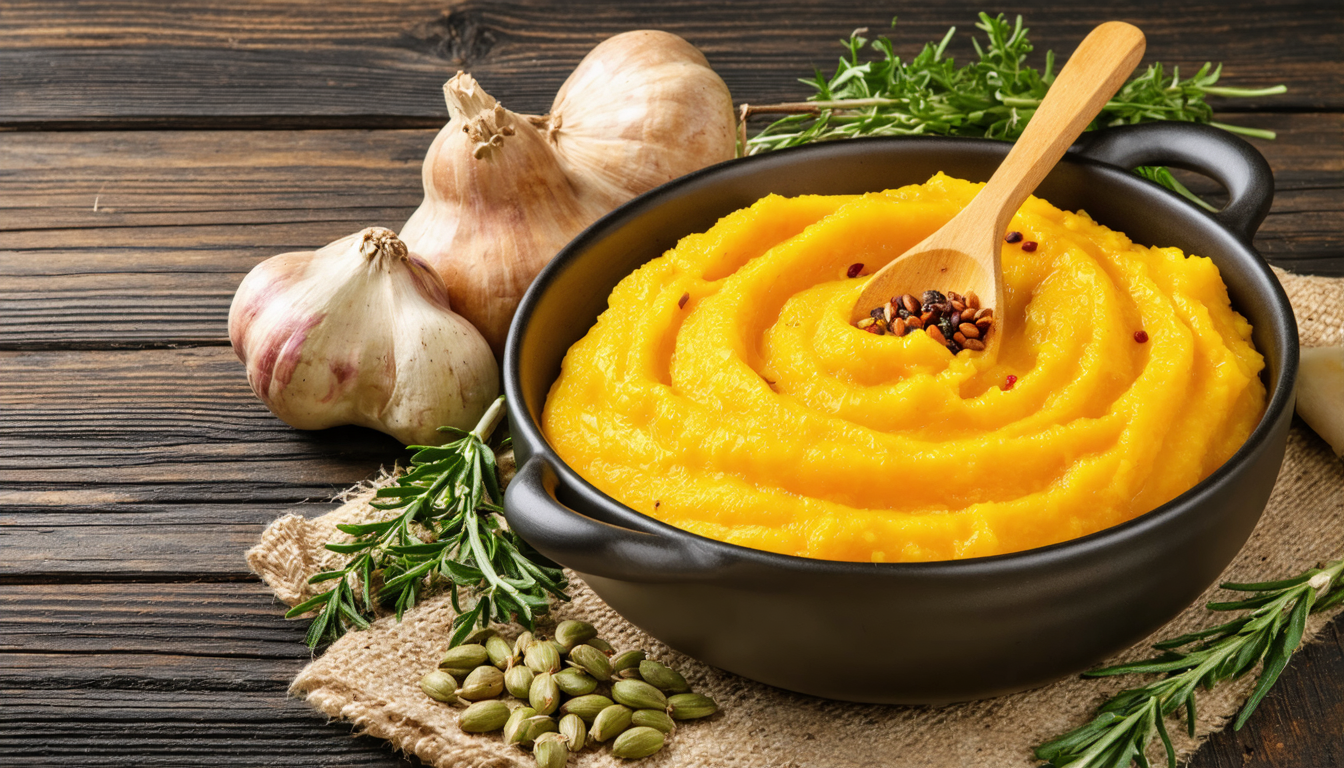 découvrez notre recette maison gourmande de velouté de butternut au fromage frais et épices 4 saisons, un plat réconfortant et savoureux à partager en famille.