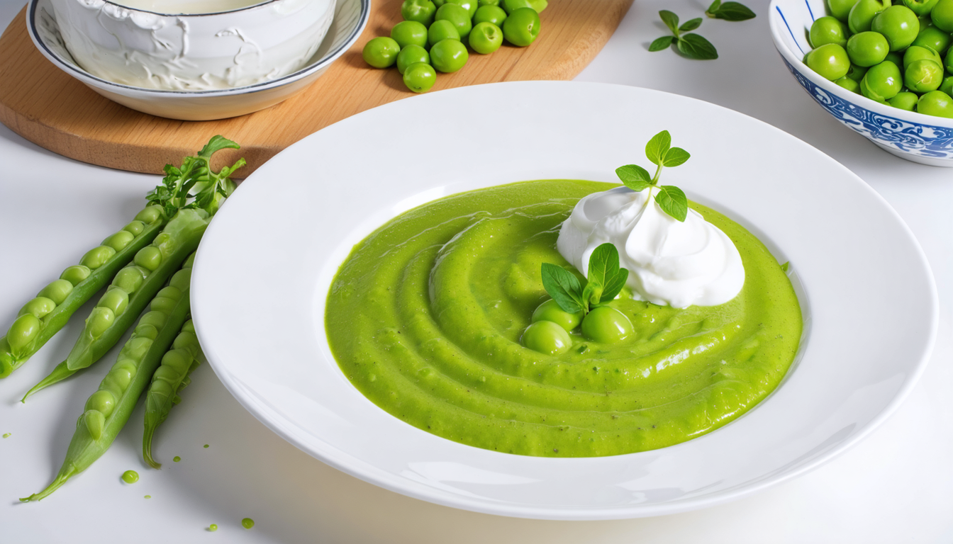 découvrez la recette estivale idéale : un velouté frais de petits pois onctueux accompagné de son fromage fouetté léger, parfait pour savourer les saveurs de l'été.