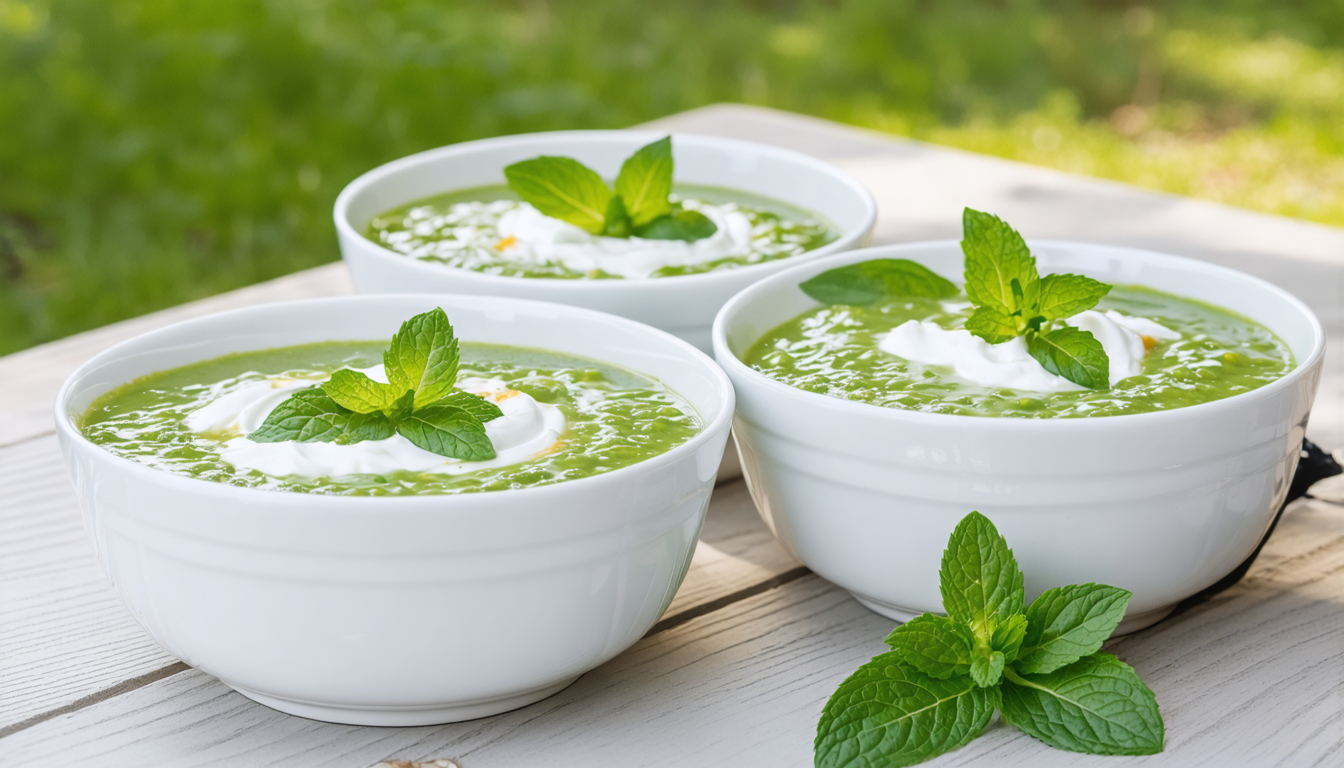 découvrez la recette estivale idéale : un velouté frais de petits pois accompagné d'un fromage fouetté onctueux, parfait pour les journées ensoleillées.