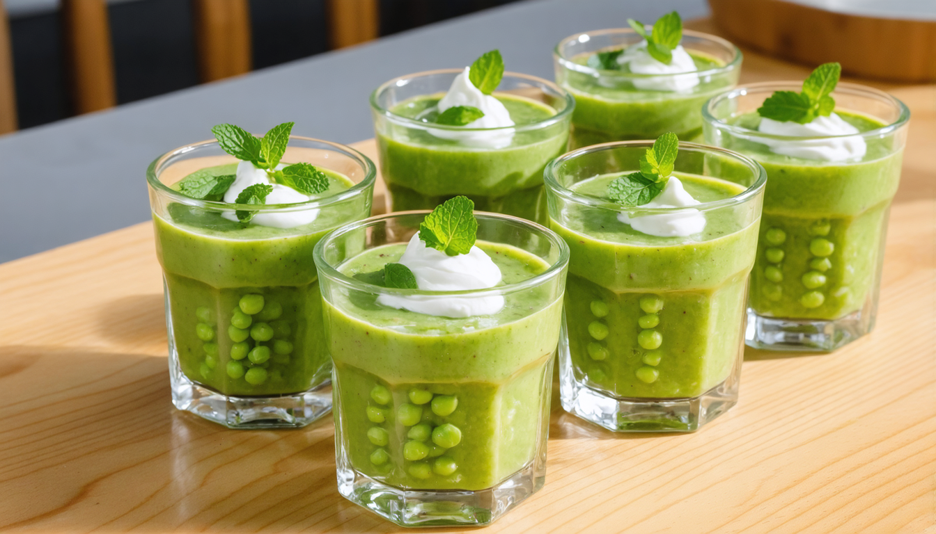 découvrez notre recette estivale de velouté frais de petits pois, délicieusement accompagné de son fromage fouetté, pour une entrée légère et savoureuse parfaite pour les journées ensoleillées.