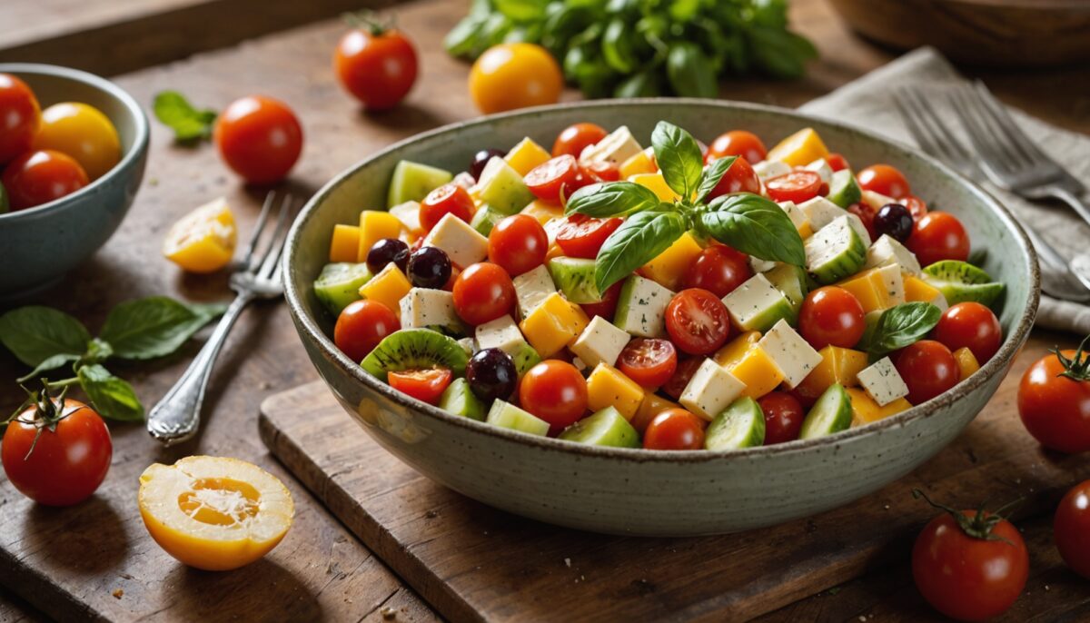 Délice sucré-salé : salade de fruits frais et tomates cerises au fromage fondant