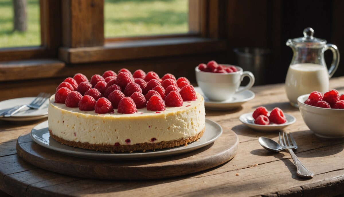 Délicieux cheesecake aux framboises et mascarpone sans cuisson