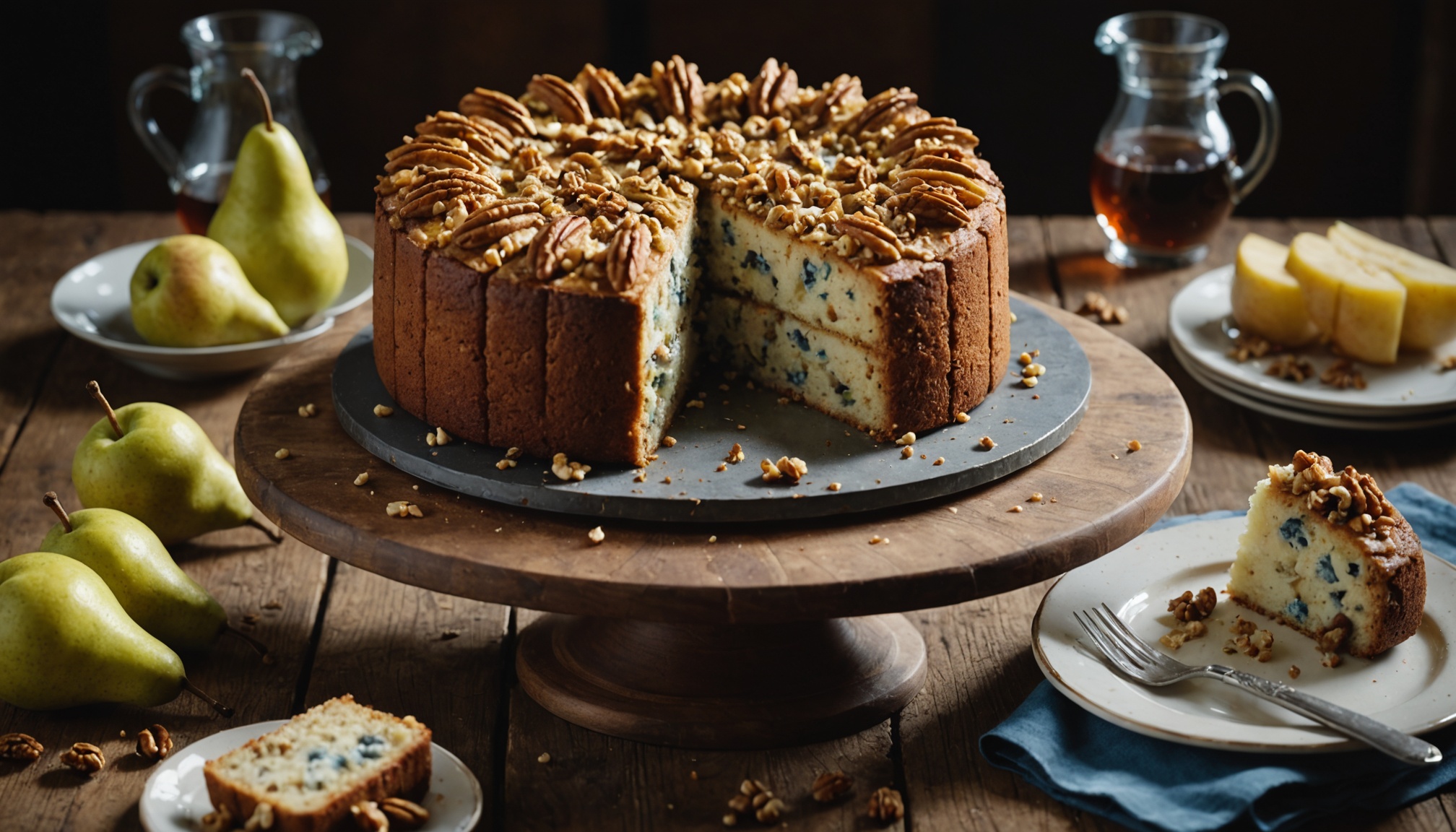 Délice salé : Cake gourmand au fromage bleu, poires juteuses et noix croquantes