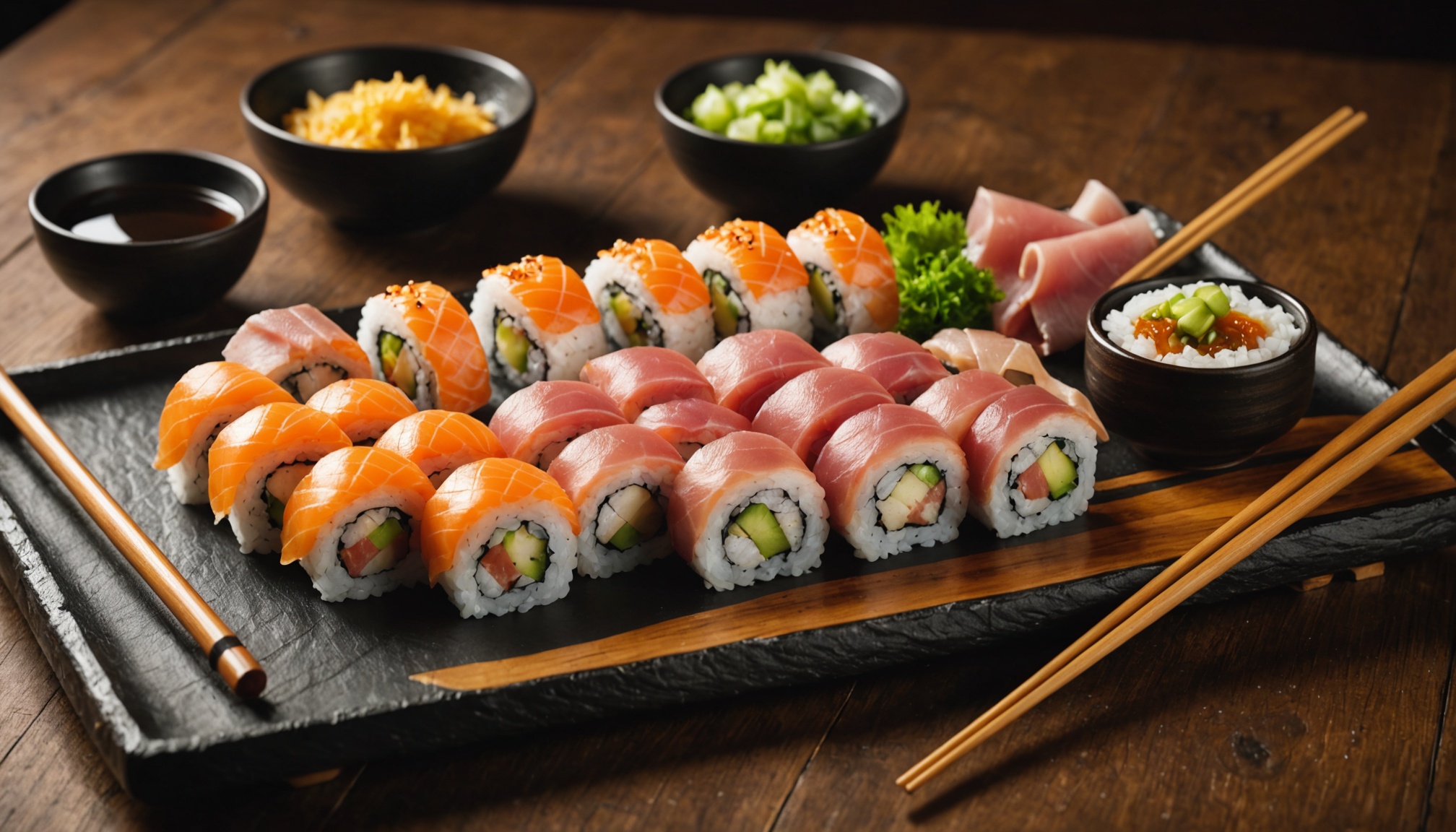Délicieux makis gourmands au fromage fondant et jambon cru savoureux