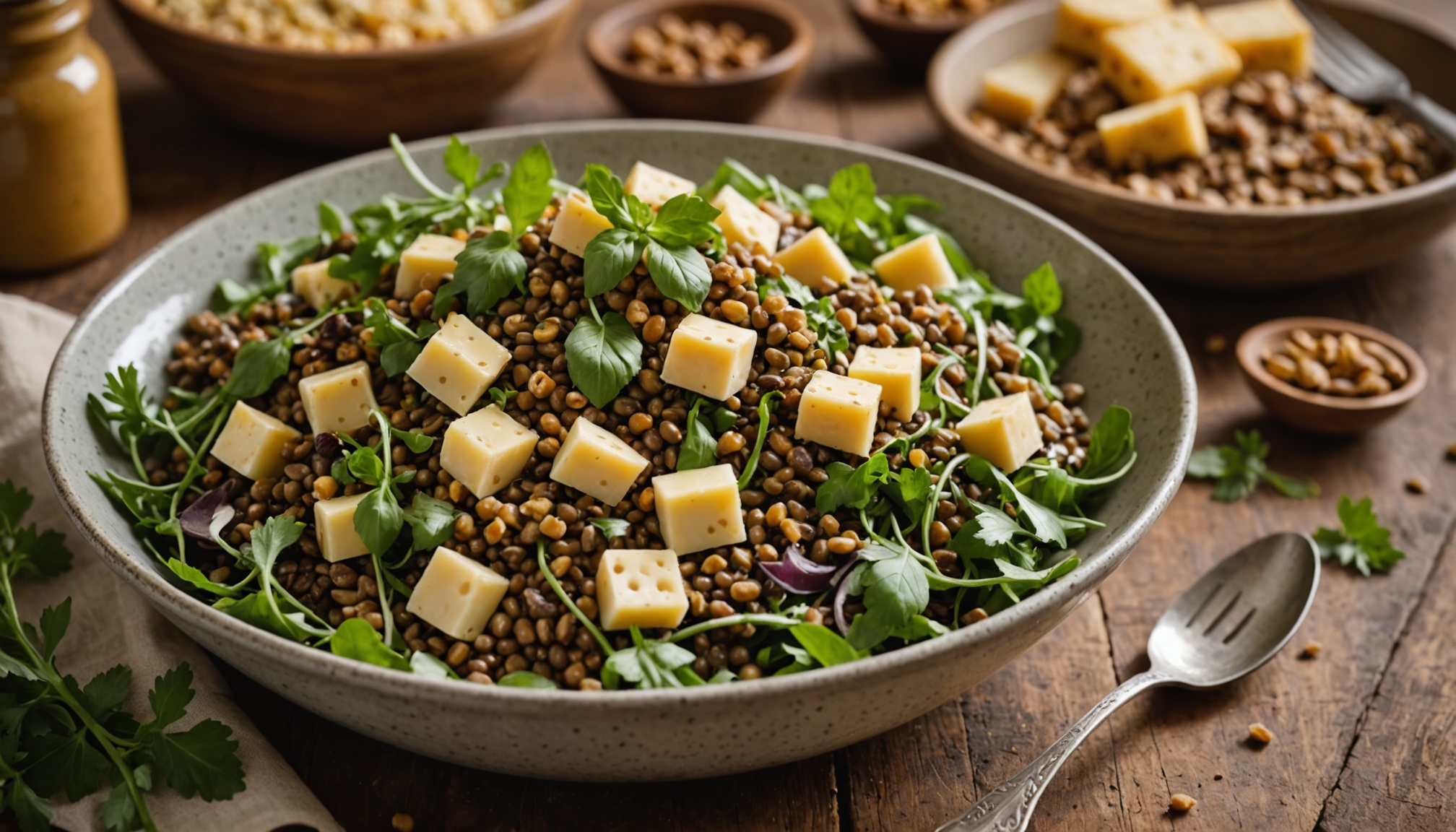 Salade de lentilles aux éclats croustillants d'emmental : une alliance gourmande et saine