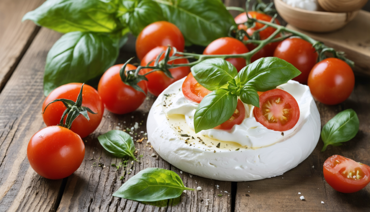 découvrez une recette estivale pleine de saveurs avec une burrata onctueuse accompagnée de tomates cerises fraîches, parfaite pour un repas léger et gourmand.
