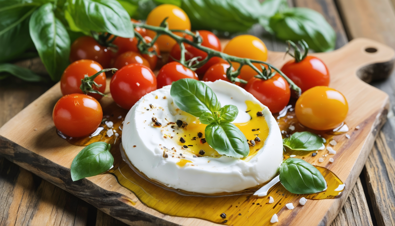 découvrez une recette estivale savoureuse alliant la douceur onctueuse de la burrata et la fraîcheur acidulée des tomates cerises, parfaite pour vos repas légers et gourmands.