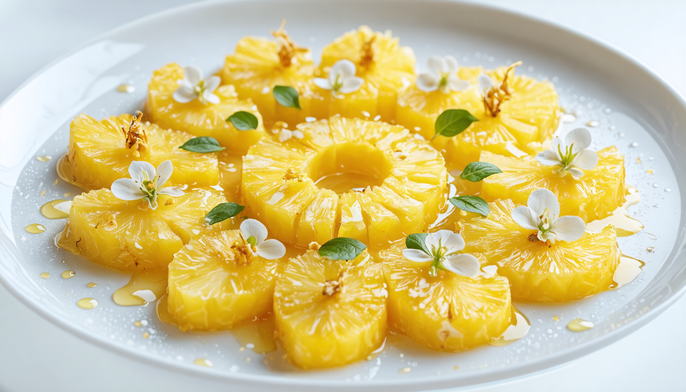 découvrez notre carpaccio d'ananas au gingembre, une recette rafraîchissante et exotique qui ravira vos papilles avec ses saveurs uniques et légères.