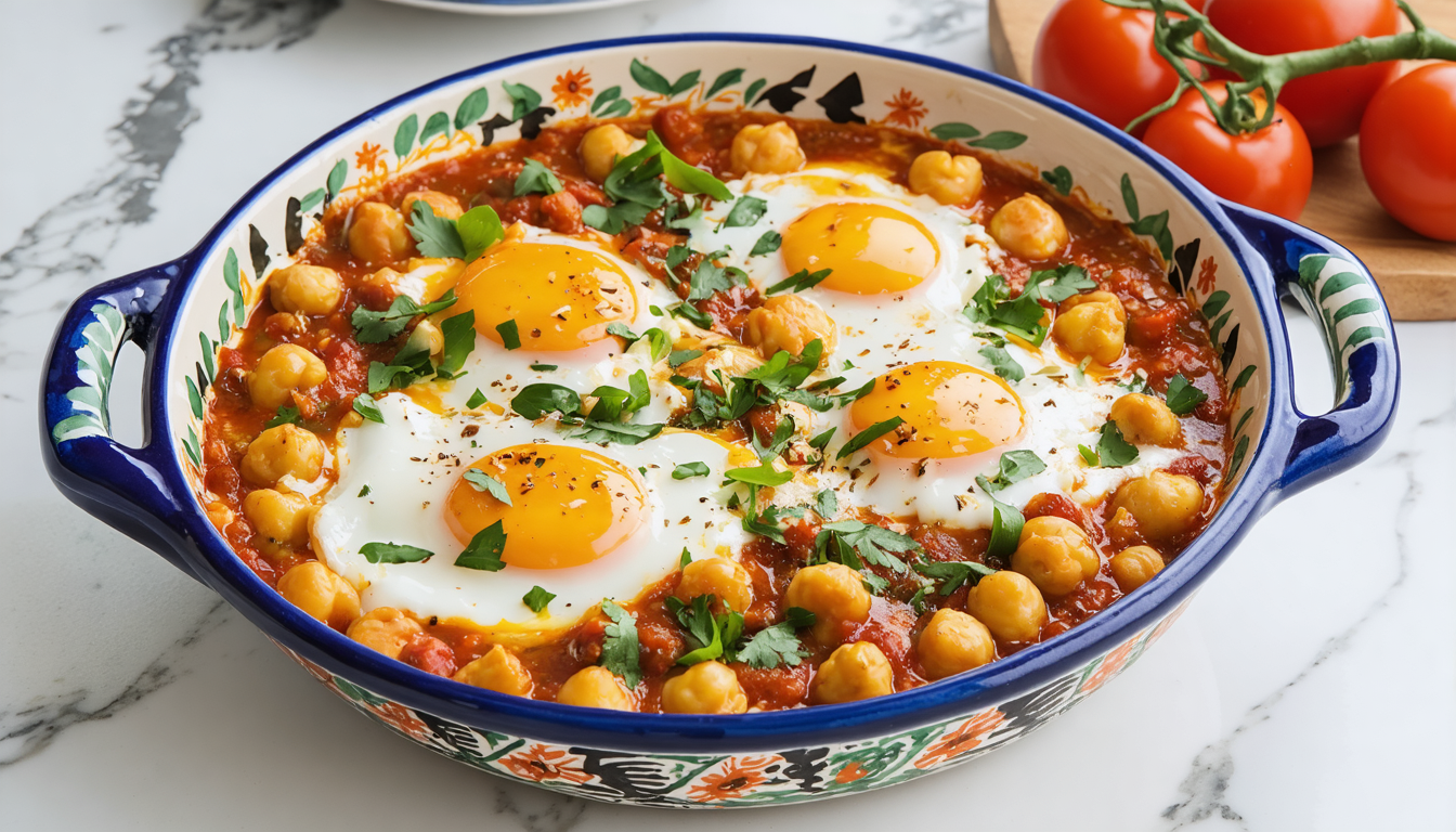 découvrez la chakchouka aux pois chiches, un plat généreux et épicé qui marie saveurs méditerranéennes et protéines végétales pour un repas savoureux et réconfortant.