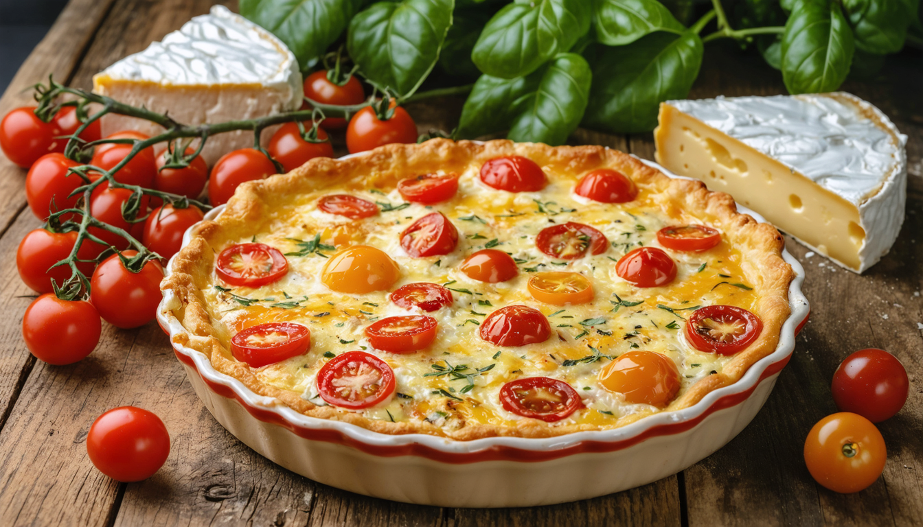 découvrez notre recette rapide et savoureuse de clafoutis salé aux tomates cerise et camembert, parfaite pour régaler vos papilles à tout moment.