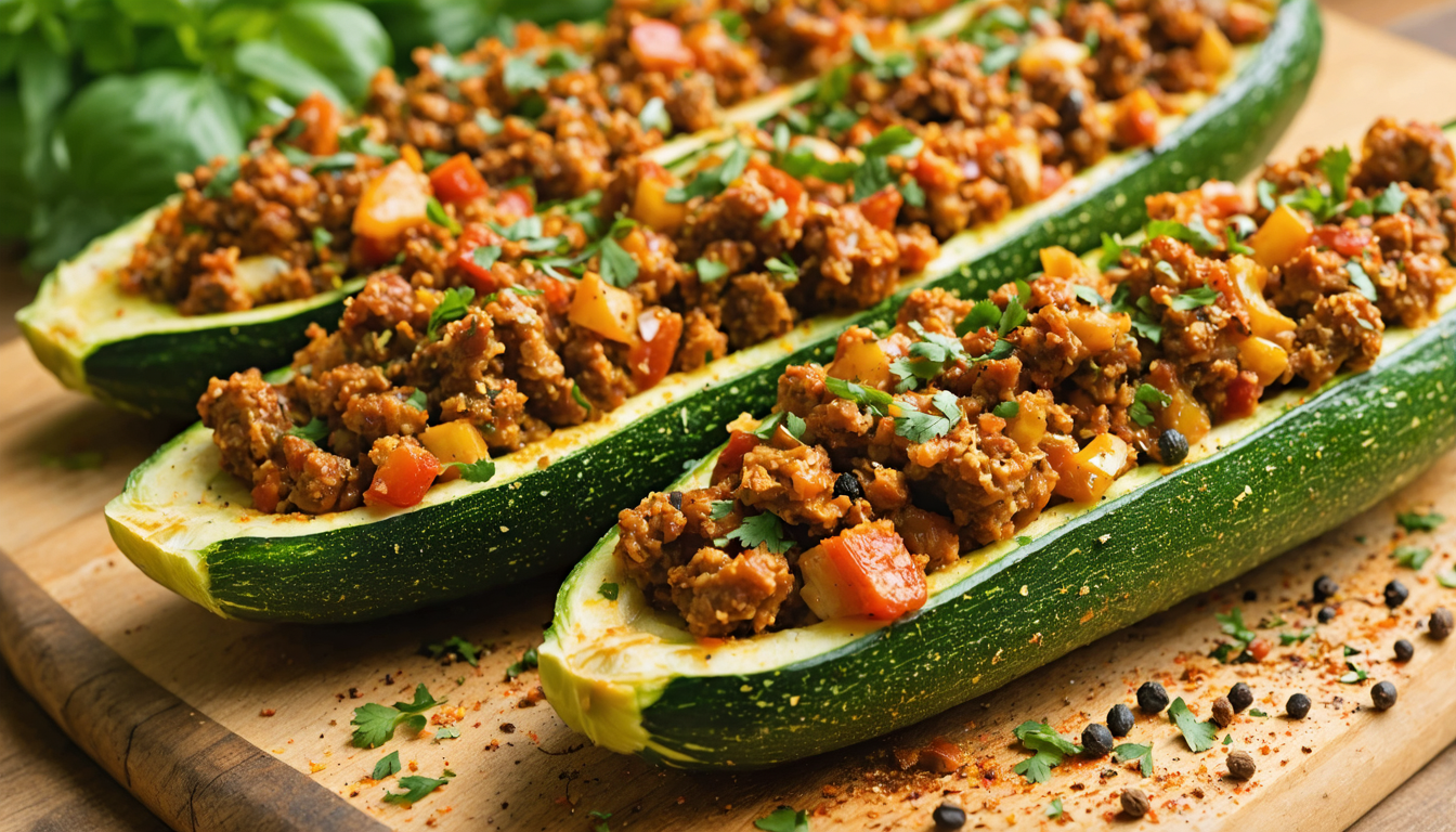 découvrez une recette rapide et savoureuse de courgettes farcies à la viande hachée et aux herbes, un plat complet et plein de fraîcheur qui ravira vos papilles.