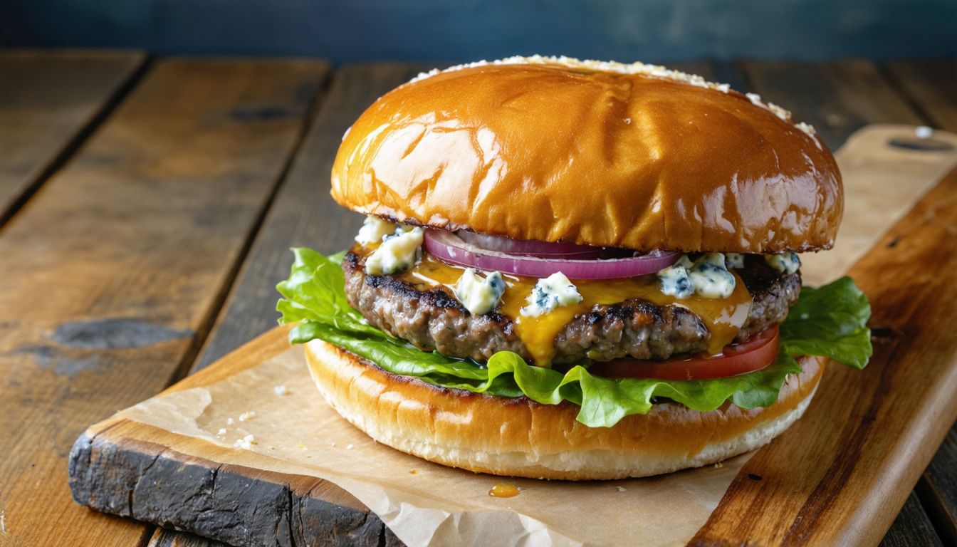 savourez la recette originale du hamburger au fromage bleu, une explosion de saveurs à chaque bouchée pour un repas gourmand et unique.