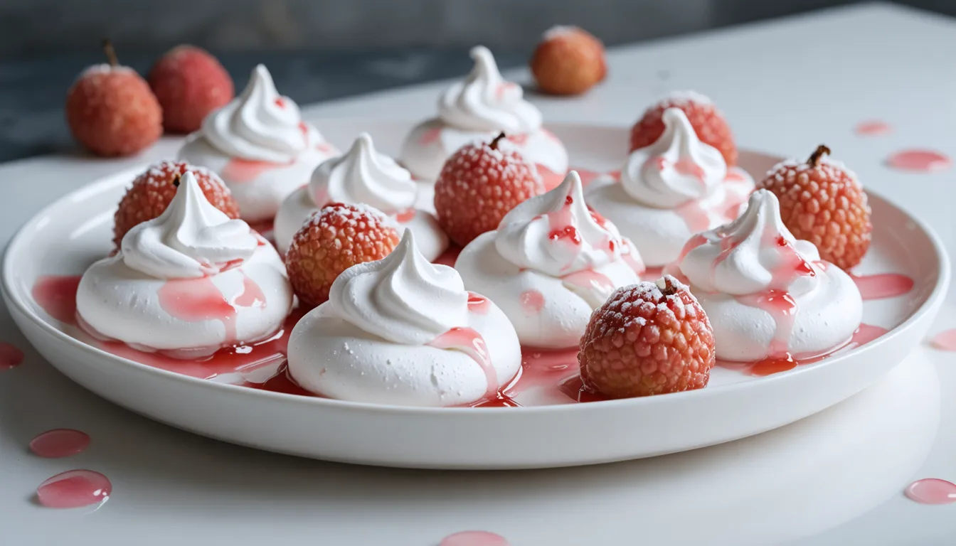 découvrez nos délicates meringues aériennes subtilement parfumées au sirop de litchi, une gourmandise légère et raffinée pour les amateurs de douceurs exotiques.