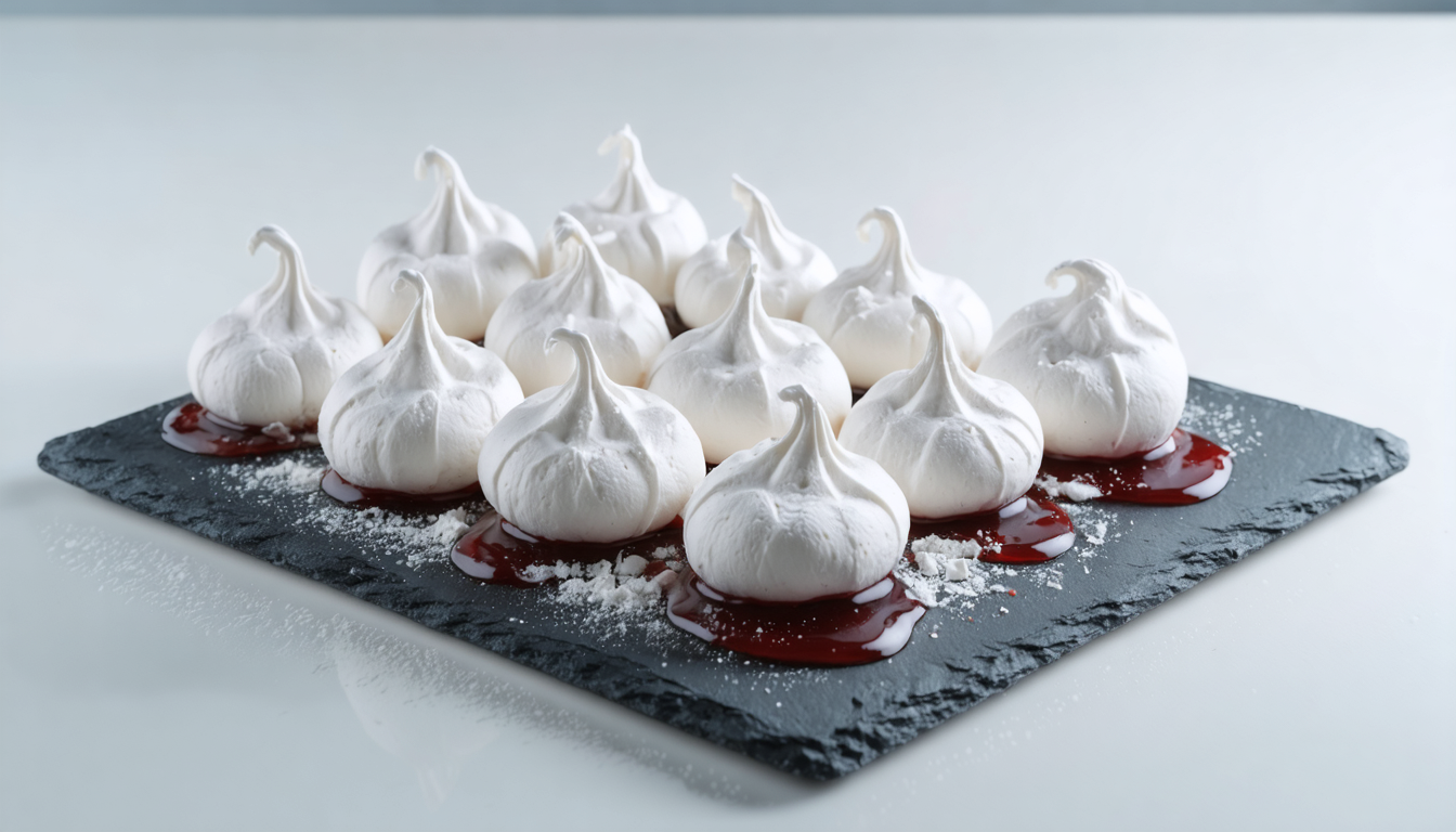 découvrez nos délicates meringues aériennes, subtilement parfumées au sirop de litchi pour une douceur légère et fruitée, idéale pour surprendre vos papilles.