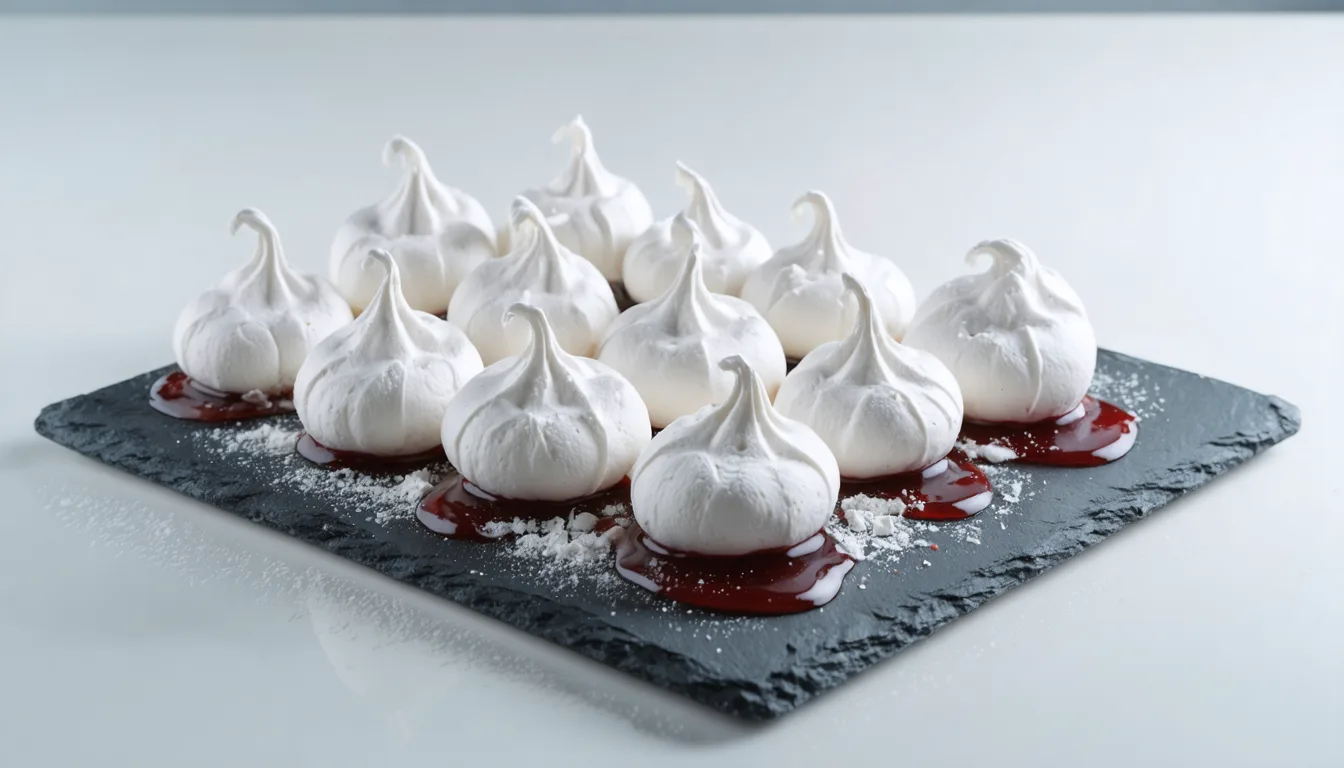 découvrez nos délicates meringues aériennes, subtilement parfumées au sirop de litchi pour une douceur légère et fruitée, idéale pour surprendre vos papilles.