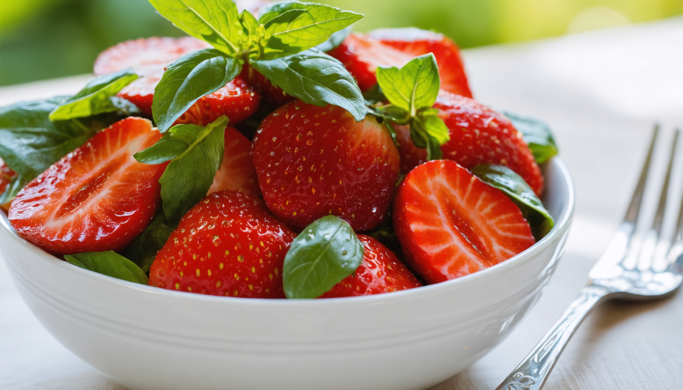 découvrez notre recette estivale de salade de fraises au basilic, un équilibre parfait entre fraîcheur et gourmandise pour égayer vos repas sous le soleil.