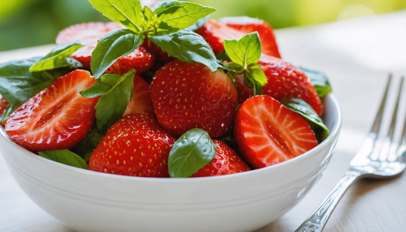 découvrez notre recette estivale de salade de fraises au basilic, un équilibre parfait entre fraîcheur et gourmandise pour égayer vos repas sous le soleil.