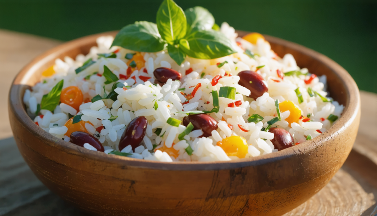 découvrez notre salade de riz estivale aux haricots rouges et perles de fromage fondant, une recette fraîche et savoureuse parfaite pour vos repas d'été.
