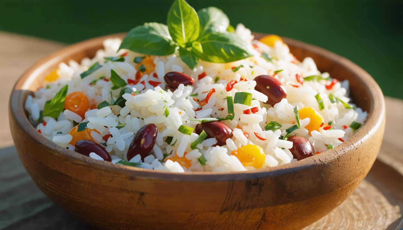 découvrez notre salade de riz estivale aux haricots rouges et perles de fromage fondant, une recette fraîche et savoureuse parfaite pour vos repas d'été.