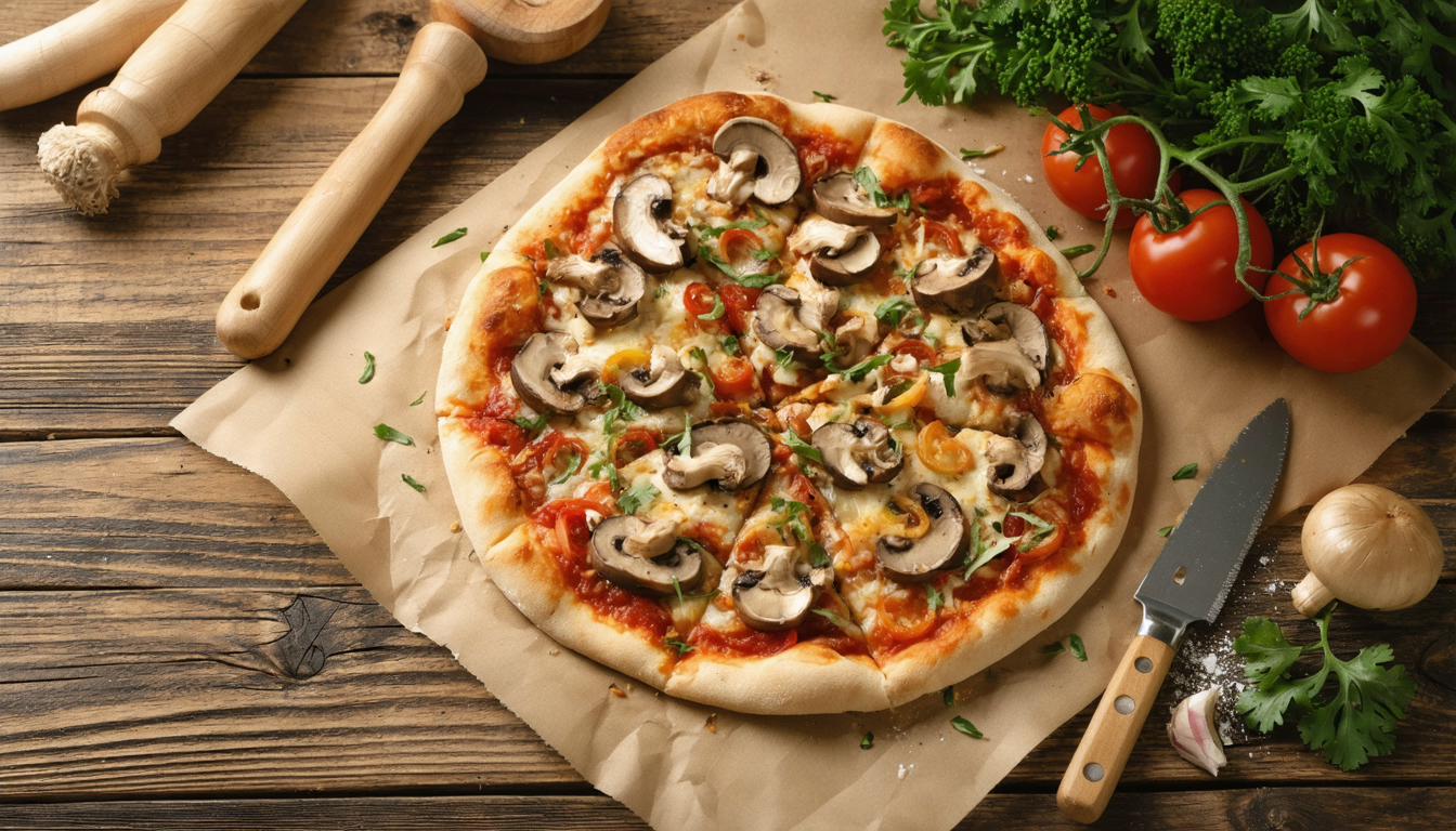 savourez une pizza végétarienne légère aux champignons de paris, parfaite pour un repas gourmand et équilibré.
