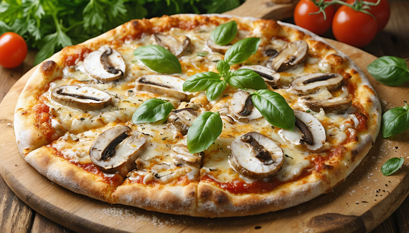 savourez une pizza légère et végétarienne aux champignons de paris, alliant fraîcheur et délicatesse pour un repas gourmand et sain.
