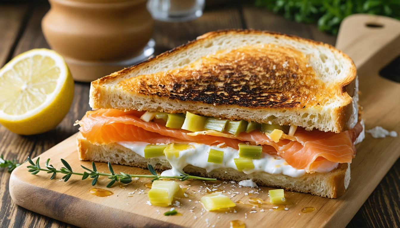 découvrez la recette simple et savoureuse du croque-monsieur saumon, poireau et chèvre, un délice croquant parfait pour un repas gourmand et rapide.