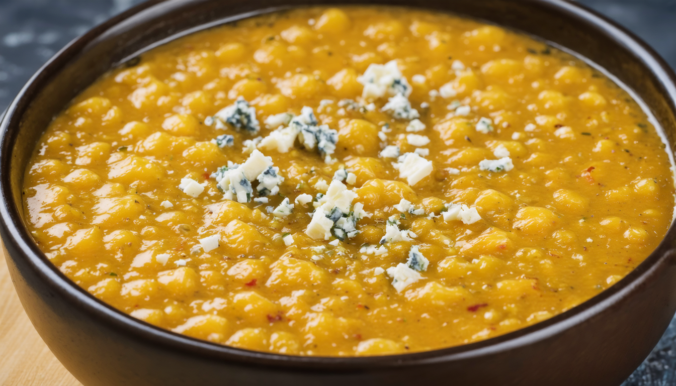 découvrez notre recette savoureuse de délice de dahl aux lentilles et fromage bleu, un plat riche en saveurs et en couleurs, parfait pour un repas gourmand et équilibré.
