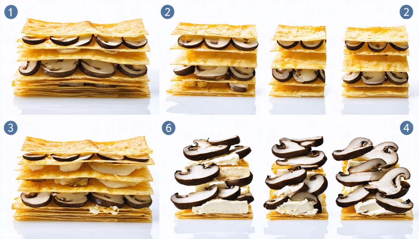 découvrez une recette savoureuse de millefeuille alliant fromage frais et champignons, pour un délice gourmand et facile à préparer.