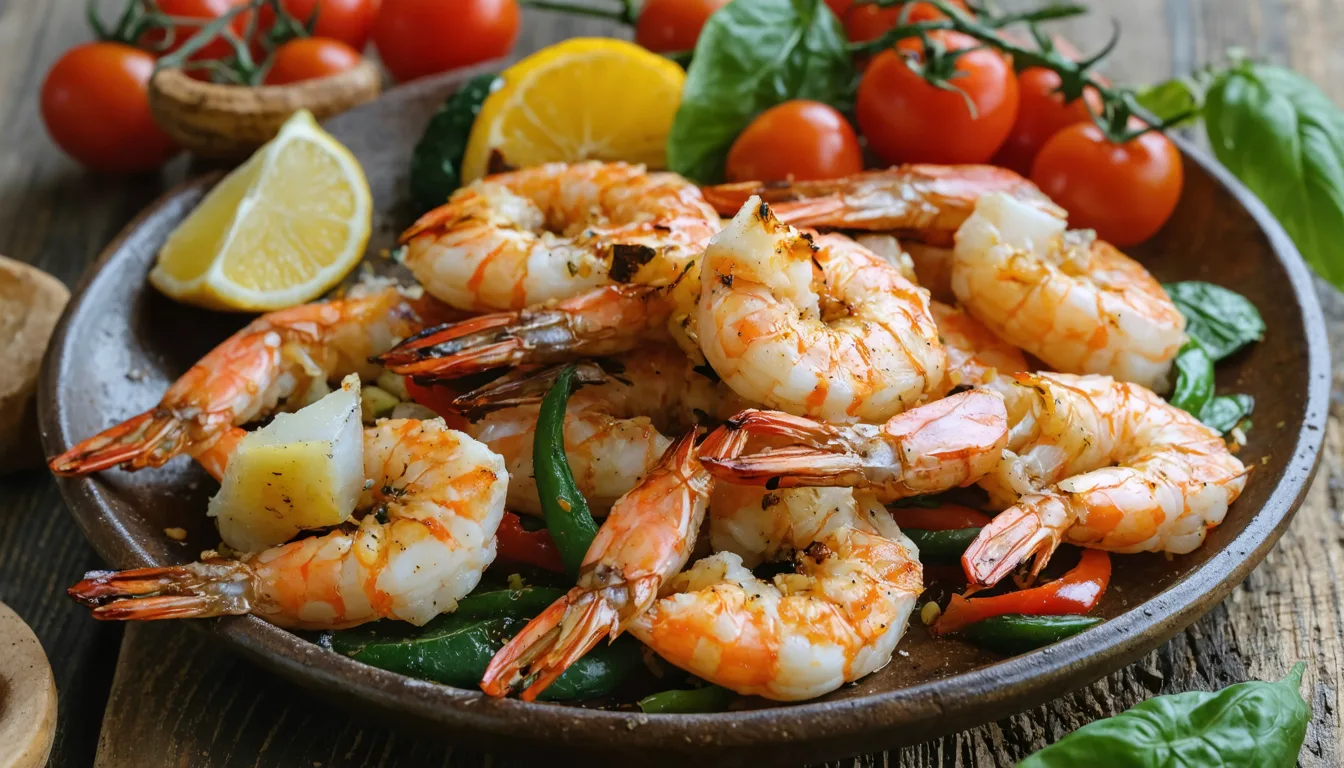 savourez un été gourmand avec nos gambas grillées accompagnées de légumes du soleil, une harmonie parfaite pour un délice estival plein de saveurs fraîches et ensoleillées.