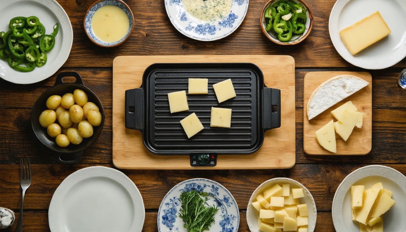 savourez une raclette fondante et gourmande, avec un délicieux steak haché et des poivrons verts frais pour un repas réconfortant et original.