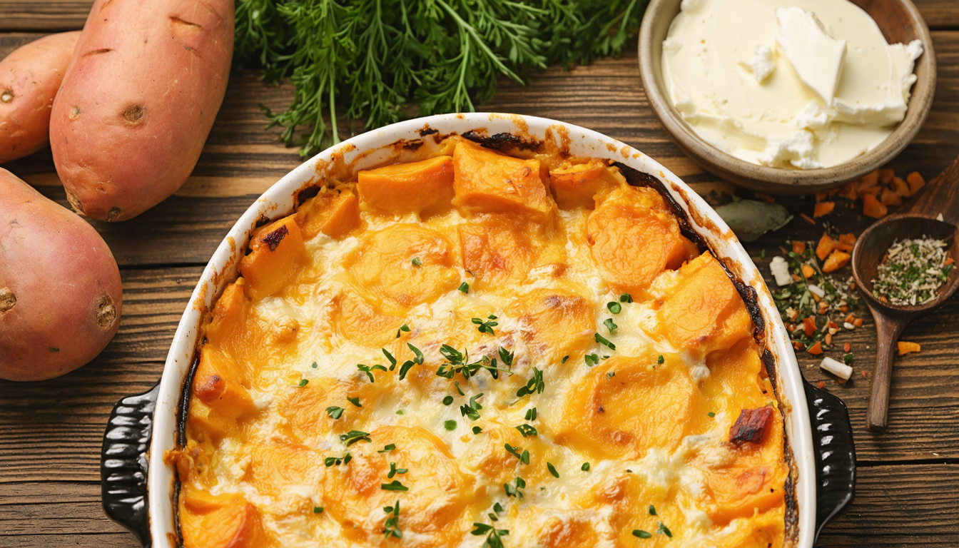 découvrez notre gratin de patates douces au fromage frais, un délice fondant alliant douceur et saveurs pour régaler toute la famille.