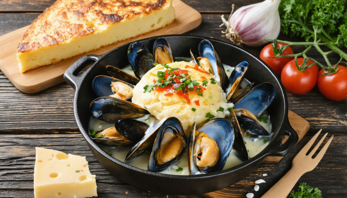 découvrez notre recette gourmande de soufflé au fromage accompagné de moules savoureuses de pénestin, un délice marin et fromager à savourer sans modération.