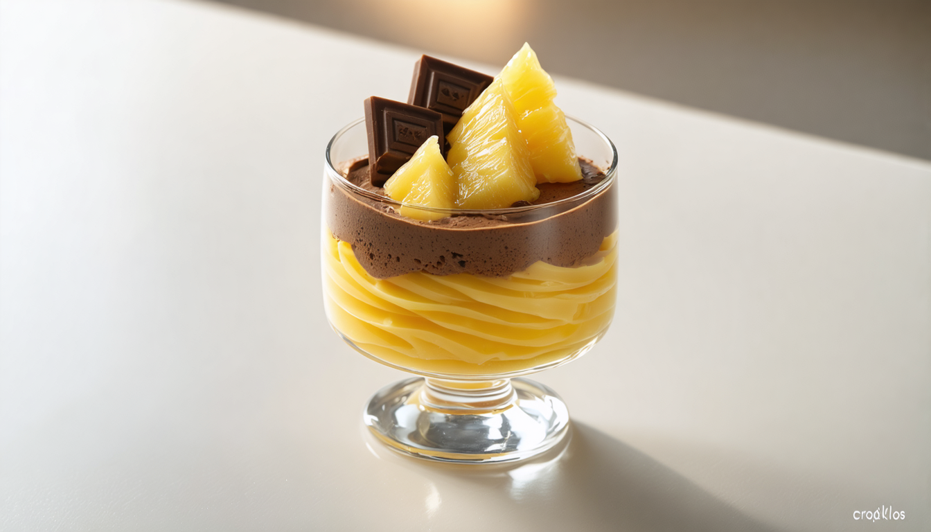 découvrez la mousse chocolat-ananas légère et gourmande de croq’kilos, une douceur fruitée et chocolatée idéale pour se faire plaisir sans culpabiliser.
