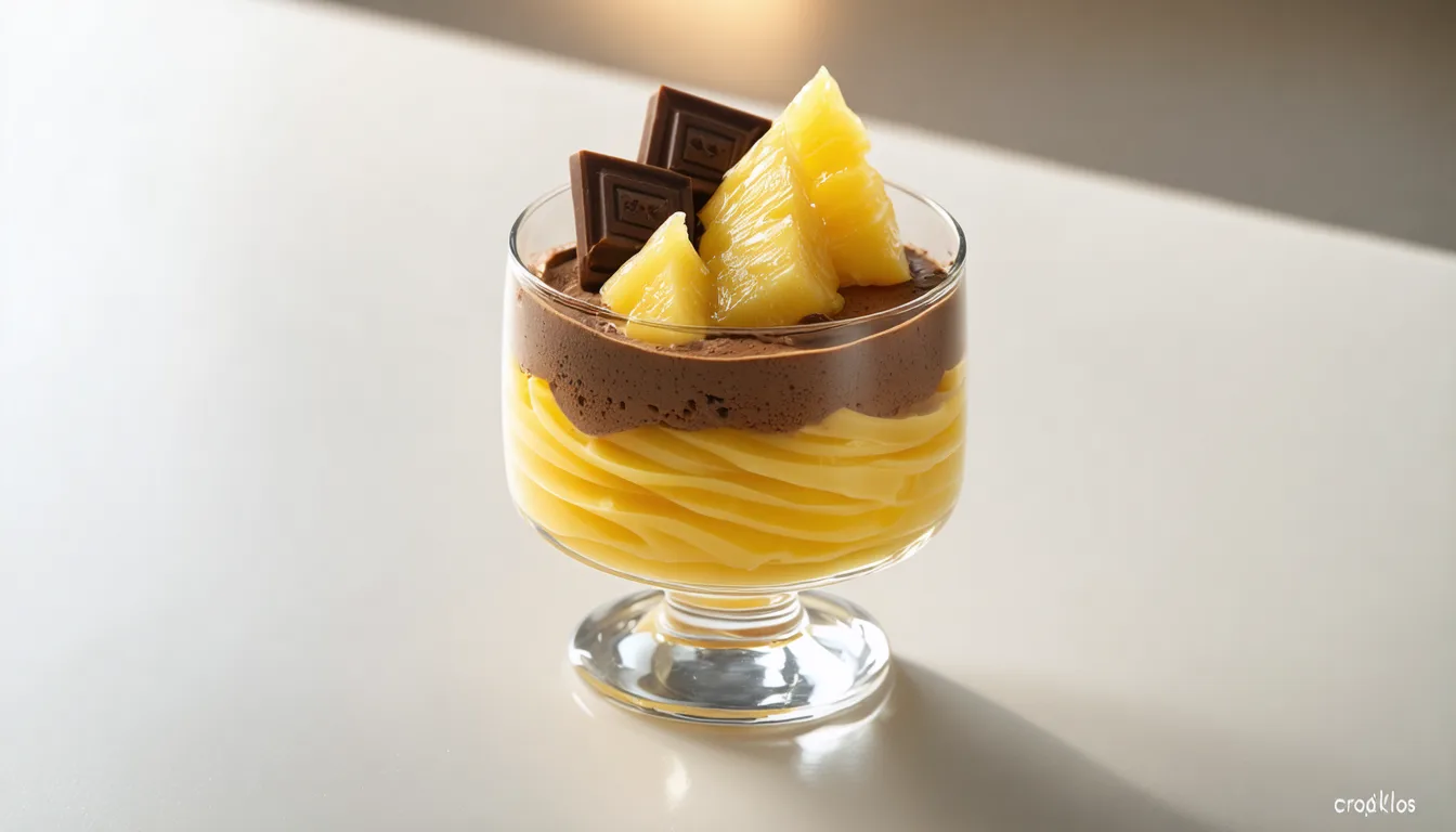 découvrez la mousse chocolat-ananas légère et gourmande de croq’kilos, une douceur fruitée et chocolatée idéale pour se faire plaisir sans culpabiliser.
