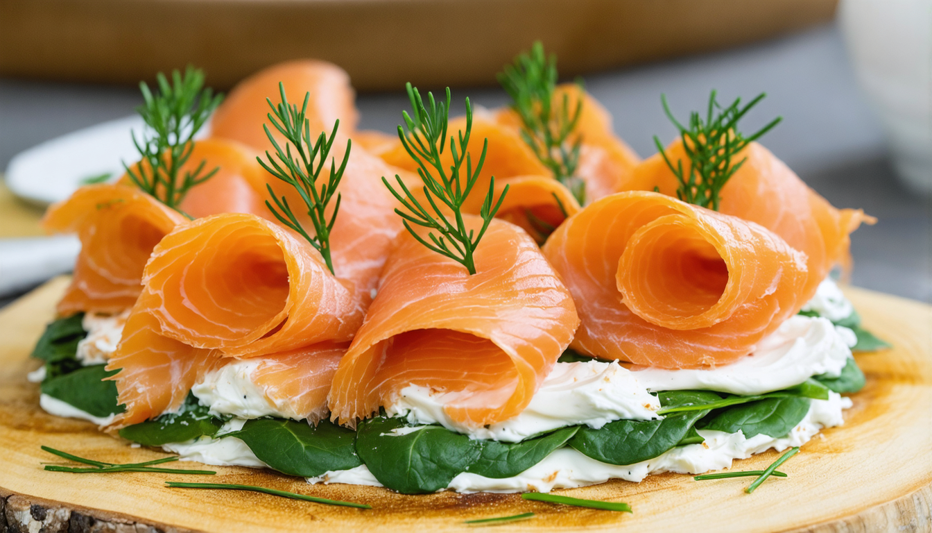 découvrez notre recette savoureuse et légère de délice roulé aux épinards, saumon fumé et fromage frais, parfaite pour un repas équilibré et gourmand.