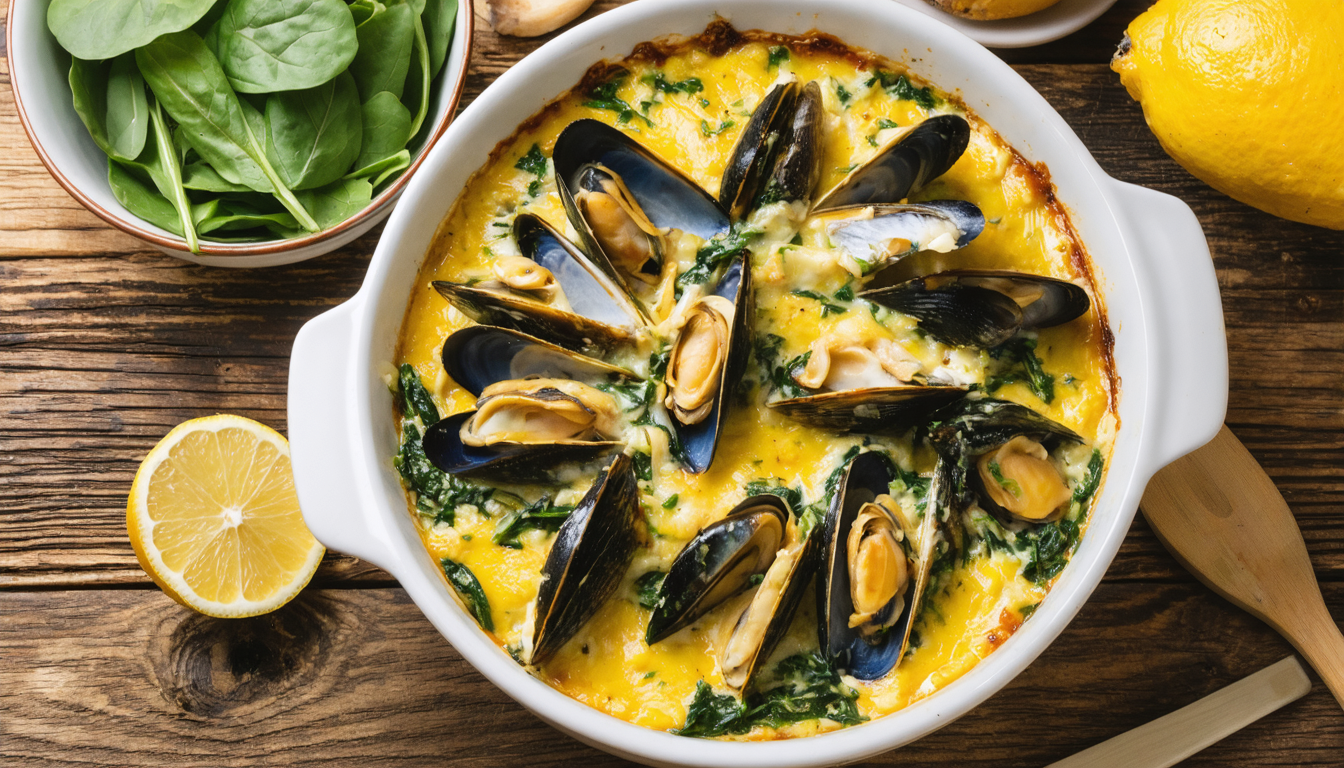 découvrez notre recette de gratin léger de moules aux épinards, un délice sain et gourmand à savourer pour un repas équilibré et savoureux.