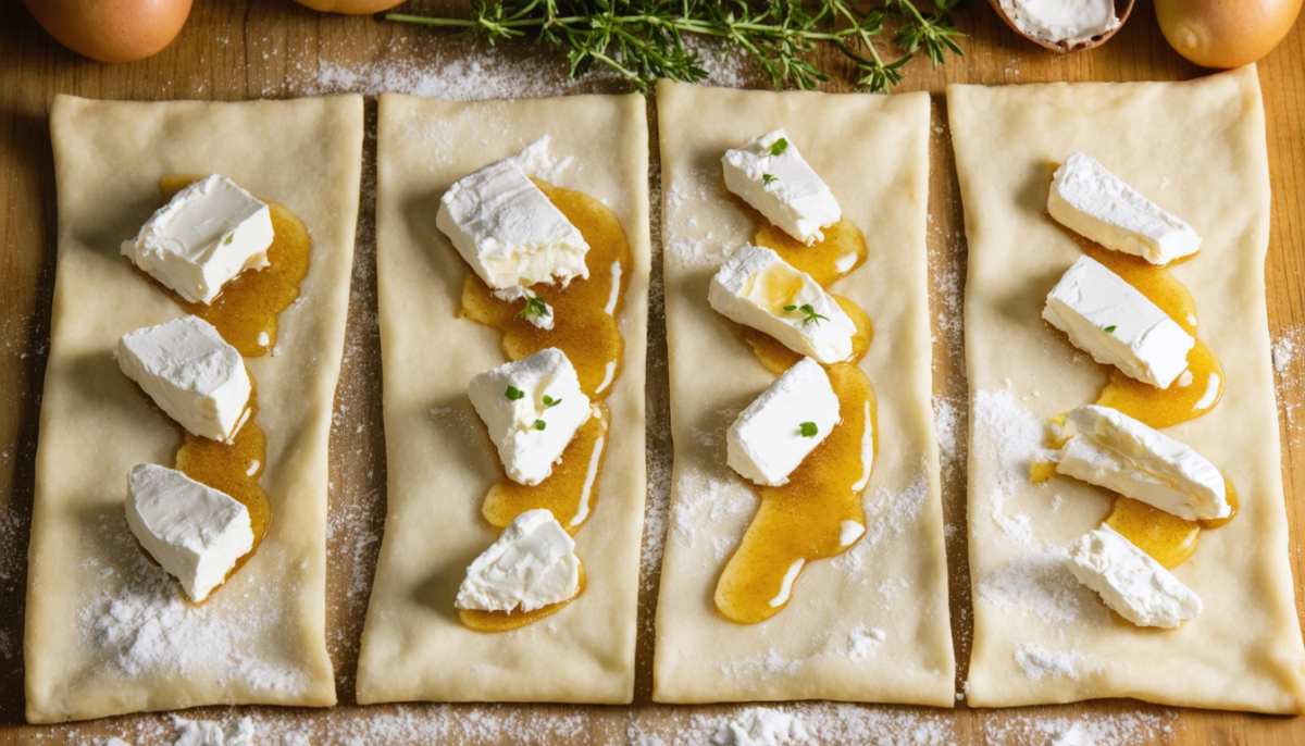 découvrez notre recette gourmande de délices feuilletés au chèvre frais et miel, parfaite pour un apéritif savoureux et facile à préparer.