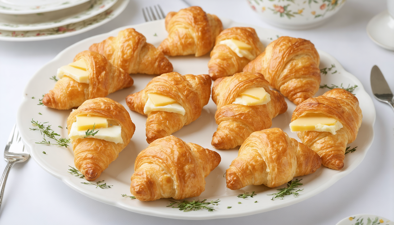 découvrez nos délices miniatures : croissants apéritifs au fromage ail et fines herbes, parfaits pour vos moments gourmands et conviviaux.